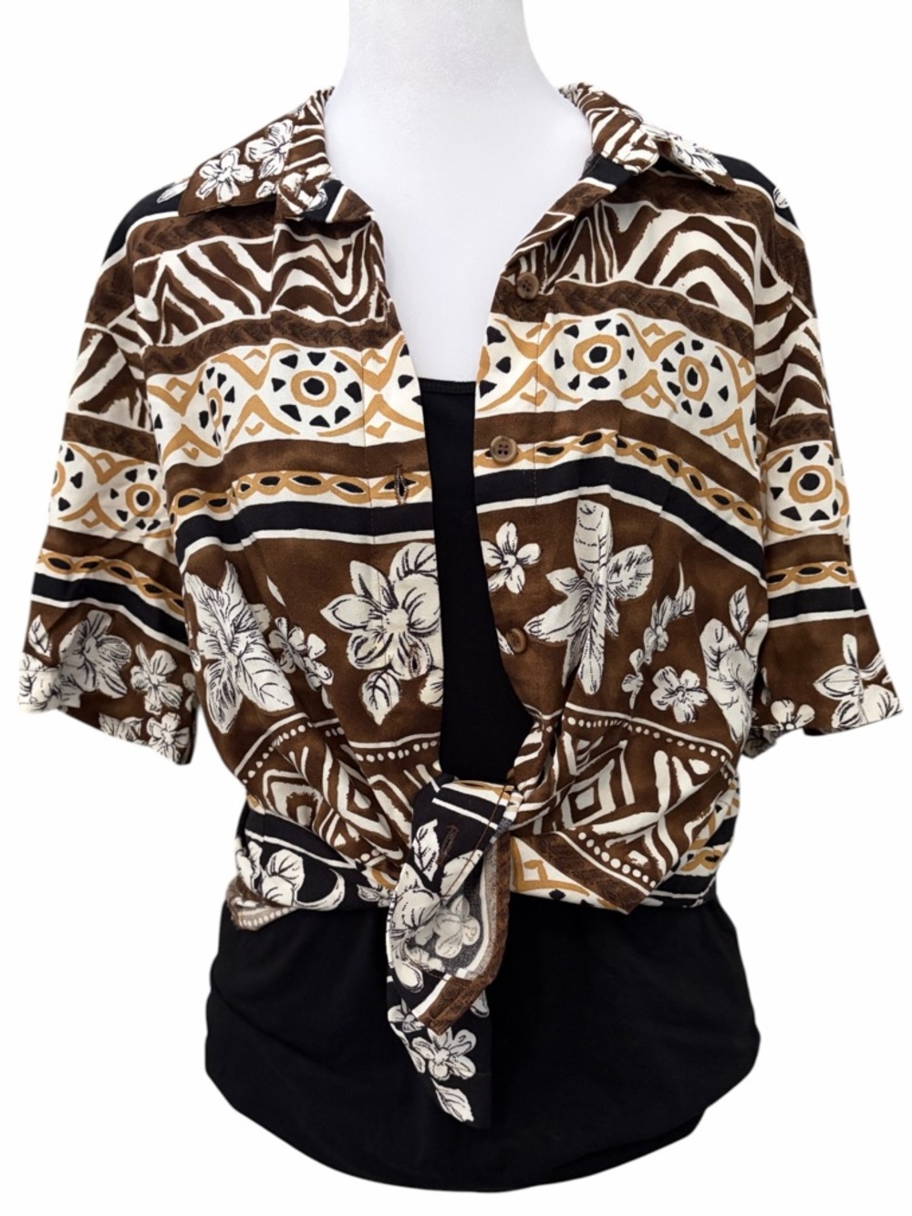 Alfred Dunner Button Front Shirt Top 16 Large XL Coastal Tribal Floral Vacation